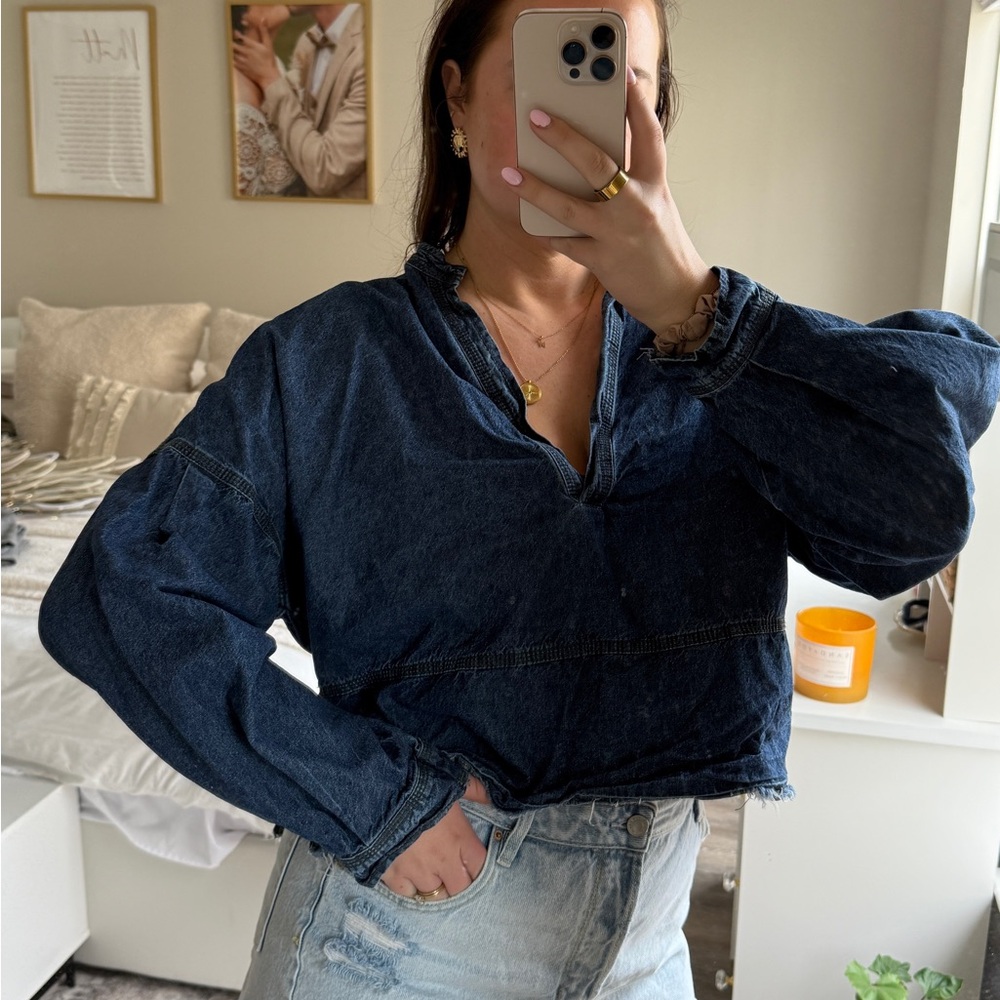 Dark Blue Denim Pullover Top